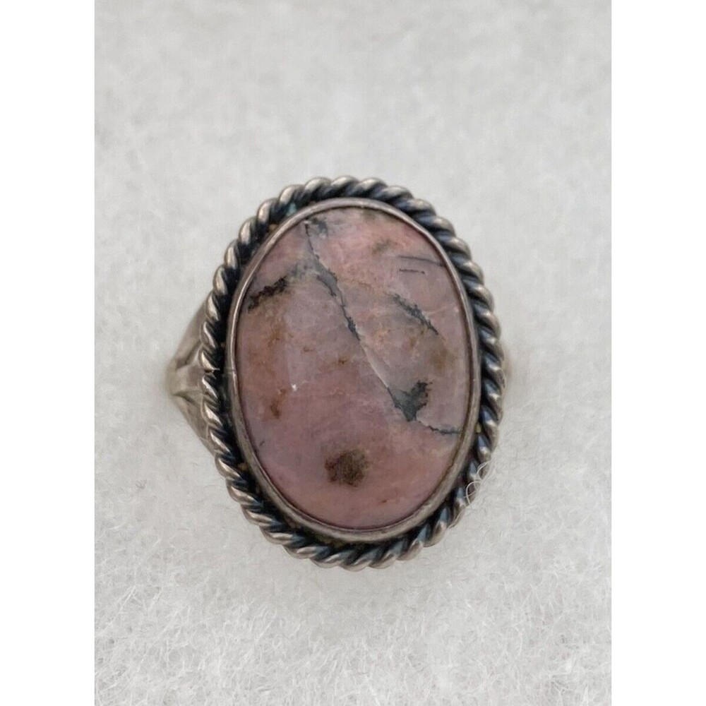 Beautiful Vintage Navajo Sterling silver Rhodonite Ring Size 7.5